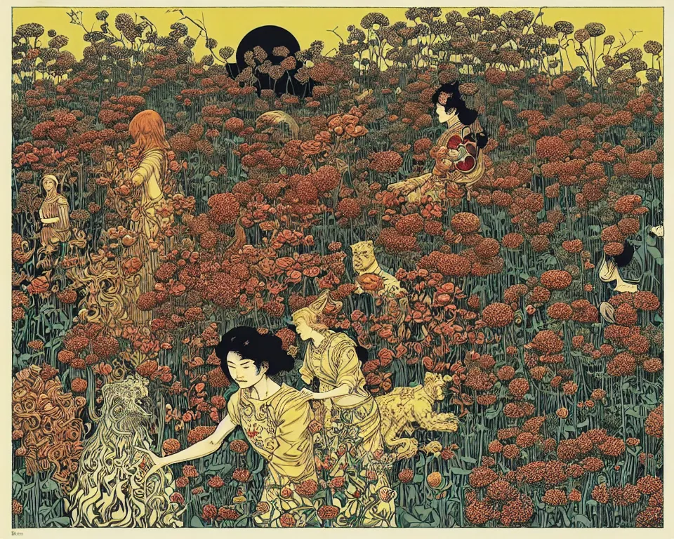 Image similar to garden of eternal delights by yuko shimizu and malczewski