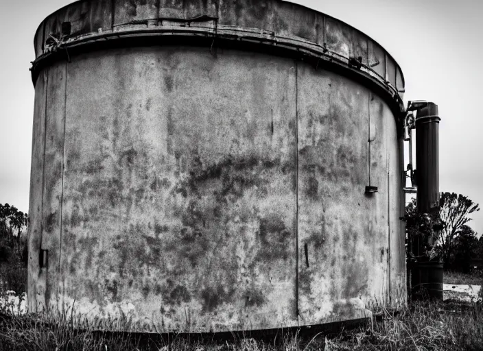 Prompt: Professional Photography, Nikon, Post apocalyptic water tank,