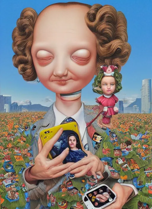 Image similar to people see a smartphone as a trash Mark Ryden and Alex Gross, Todd Schorr highly detailed