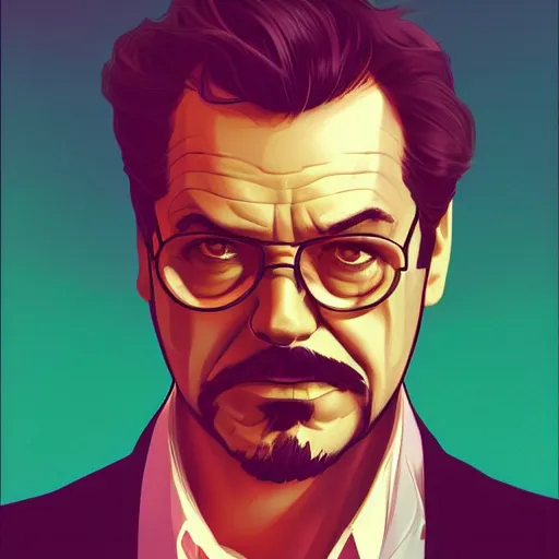 Image similar to Jack Nicholson as Tony Stark, ambient lighting, 4k, alphonse mucha, lois van baarle, ilya kuvshinov, rossdraws, artstation