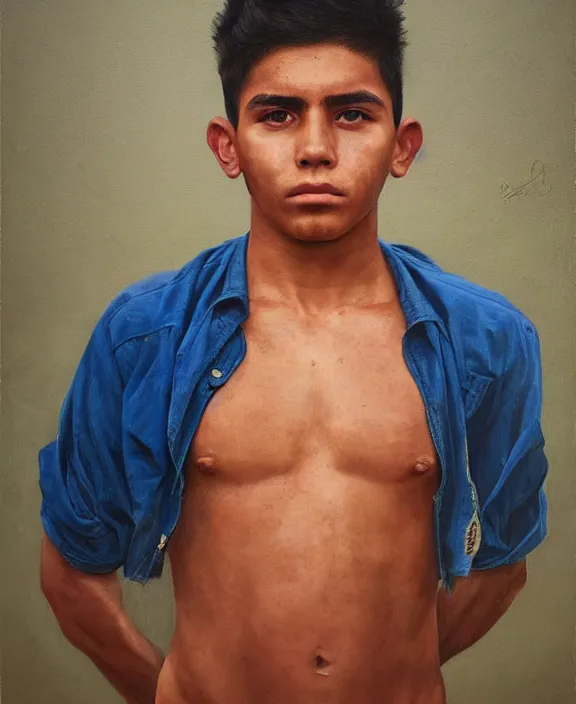 Image similar to heroic portrait of a mexican young man. art by denys tsiperko and bogdan rezunenko, hyperrealism