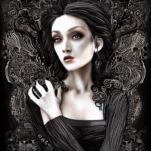 Image similar to a woman with 4 arms, wearing a black shirt and black pants, intricate details, highly detailed, digital art, fantasy, mystical, digital painting, illustration, elegant