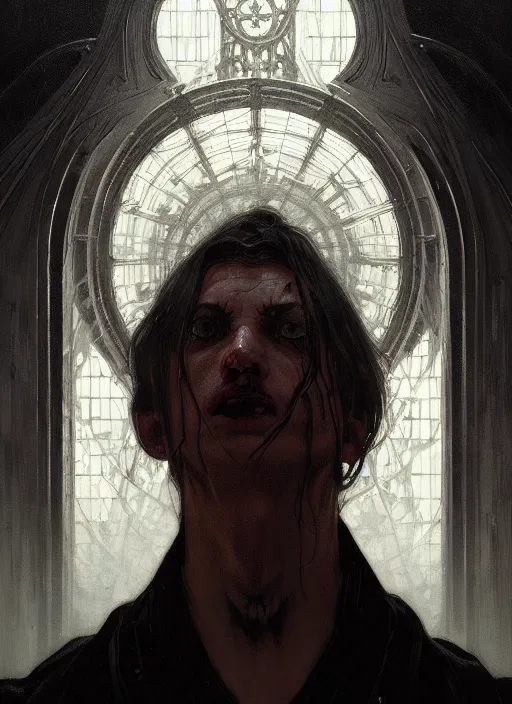 Image similar to symmetry!! portrait of a necromancer, horror, dark moody lights!! intricate, scary, highly detailed, digital painting, artstation, concept art, smooth, sharp focus, illustration, art by greg rutkowski and alphonse mucha