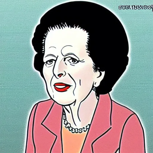 Image similar to A still of Margaret Thatcher in a 1990s anime