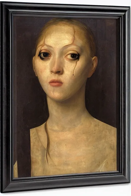 Image similar to a close - up portrait of a cyberpunk cyborg girl, by jan van eyck, rule of thirds