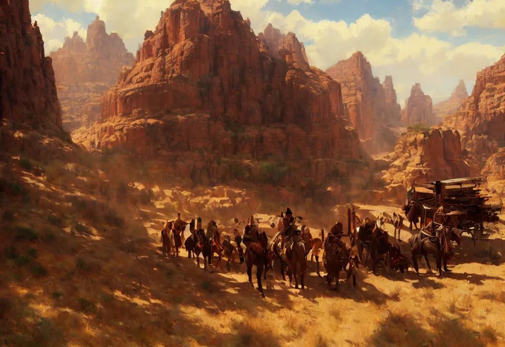 Image similar to greg manchess painting of wild west scenery in the year 1 8 5 0, painting, trending on artstation, by huang guangjian and gil elvgren and sachin teng