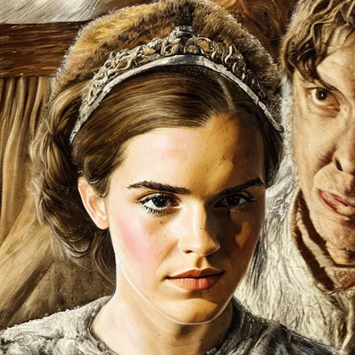 Image similar to high quality high detail painting by lucian freud, hd, emma watson in game of thrones