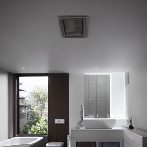 Image similar to modern house, minimalist style mcgee and co, interior design, toilet mounted on ceiling