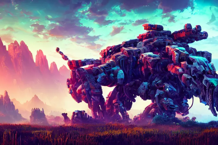 Image similar to tremortusk machine mecanical creature robot of horizon forbidden west horizon zero dawn bioluminiscence global illumination ray tracing hdr fanart arstation by ian pesty and alena aenami artworks in 4 k