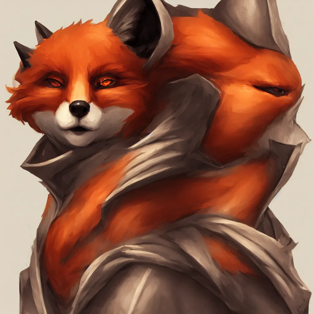 Prompt: a portrait of an anthropomorphic fox wearing a hoodie, symmetrical facial features, symmetrical proportions, league of legends, concept art, illustration, artstation