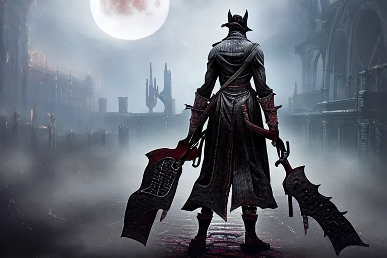 Image similar to an ultra matte of teferi in bloodborne, concept art by art by john collier and albert aublet and krenz cushart, scary shadows, blood moon eclipse, octane render, liminal space