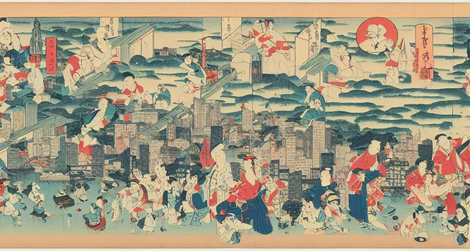 Image similar to new york in the style of ukiyo - e