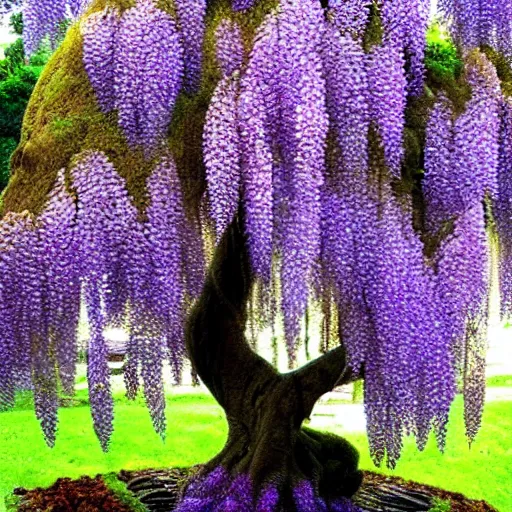 Image similar to photo of a wisteria bonsai tree, high detail, cinematic,