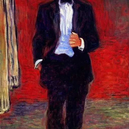 Image similar to Claude Monet painting Emmanuel Macron in American Psycho (1999)