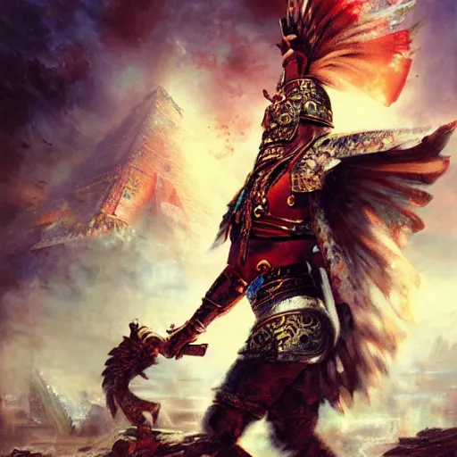 Image similar to rise of the aztec empire by raymond swanland, highly detailed