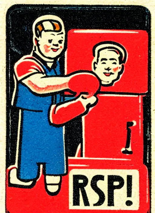 Prompt: a hand holding a red card, russian matchbox label style, propaganda,