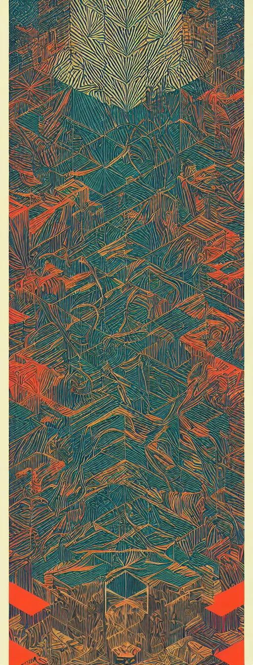 Prompt: vibrant colorful vaporwave geometry symmetry blocks modular style by laurie greasley and rene magritte, bauhaus poster, etching by gustave dore, intricate, sharp focus, illustration, highly detailed, digital painting, concept art, masterpiece