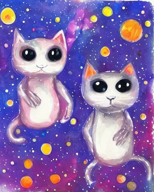 Image similar to cute galactic space kittens, painted in bright water colors