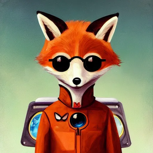 Prompt: portrait of a cute fox as an astronaut in a spaceship that has been to war and is in rough shape, had an eye patch:: in the style of charlie bowater, artgerm, realistic:: oil painting::