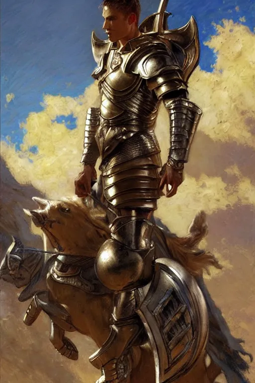 Image similar to attractive male with armor, character design, painting by gaston bussiere, craig mullins, j. c. leyendecker, tom of finland