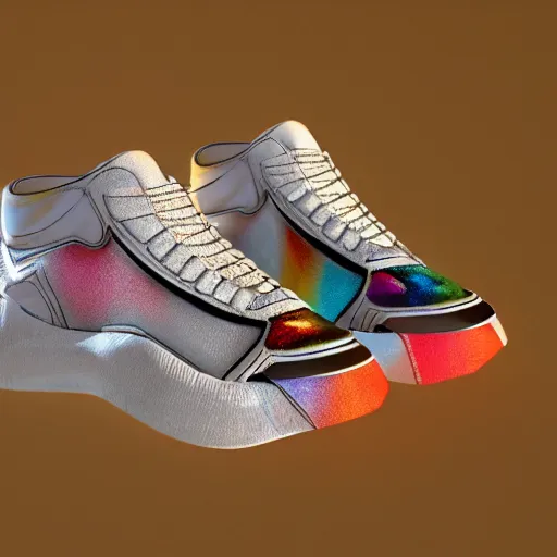 Image similar to margiela fusion sneakers ultra rendered extreme realism and detail, 8 k, highly detailed, realistic, completely framed, pbr, surreal, hyper realistic, colorful, direct lighting, 3 5 mm photo, photorealistic, sharp focus,
