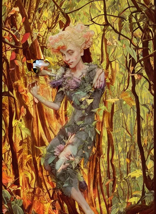 Image similar to lush peach forest fairy foliage painting carved in amber by chiara bautista and norman rockwell and greg rutkowski weta studio