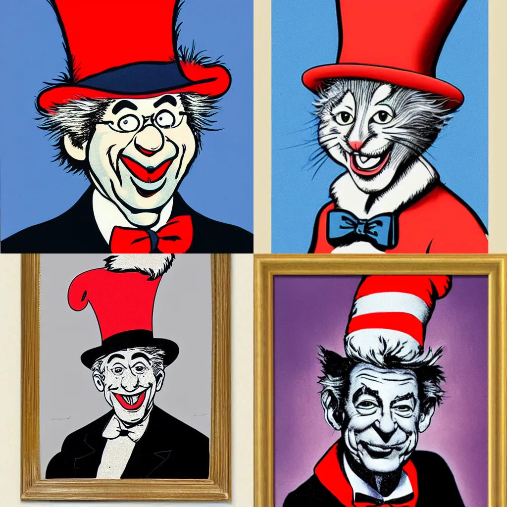 Prompt: Dr Seuss\' The Cat in the Hat as the president of the United States, A presidential portrait. high details. detailed face.