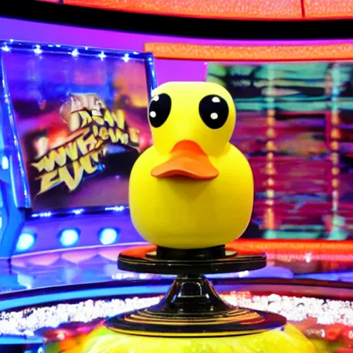 Image similar to ! dream tv show contestant winning a duck on tv show wheel or no wheel