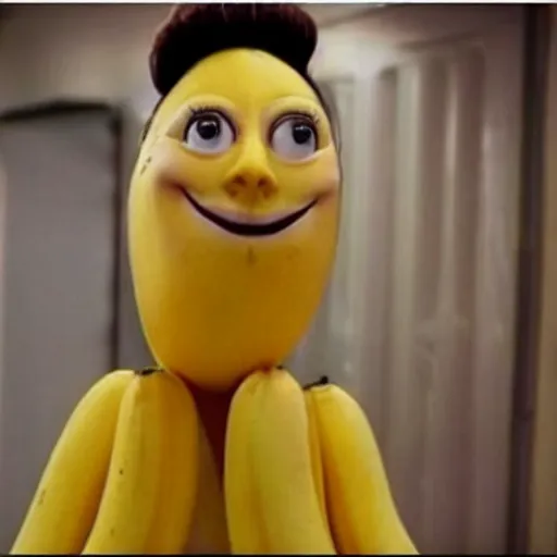 Image similar to a banana that has face of emma stone on it, dark humor, dalle 2 reference