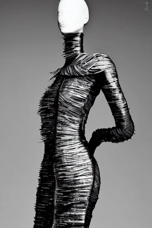 Image similar to futuristic haute couture dress styled by iris van herpin, yoji shinkawa, sharp detailed lines