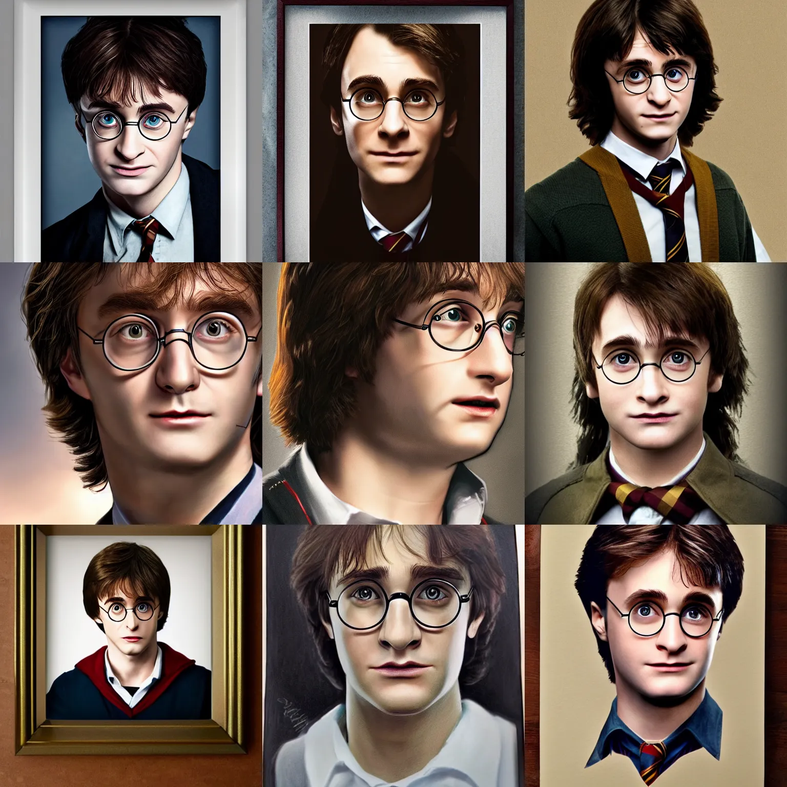 Prompt: Realistic Harry Potter portrait, perfect office light, detailed hair, perfect light,