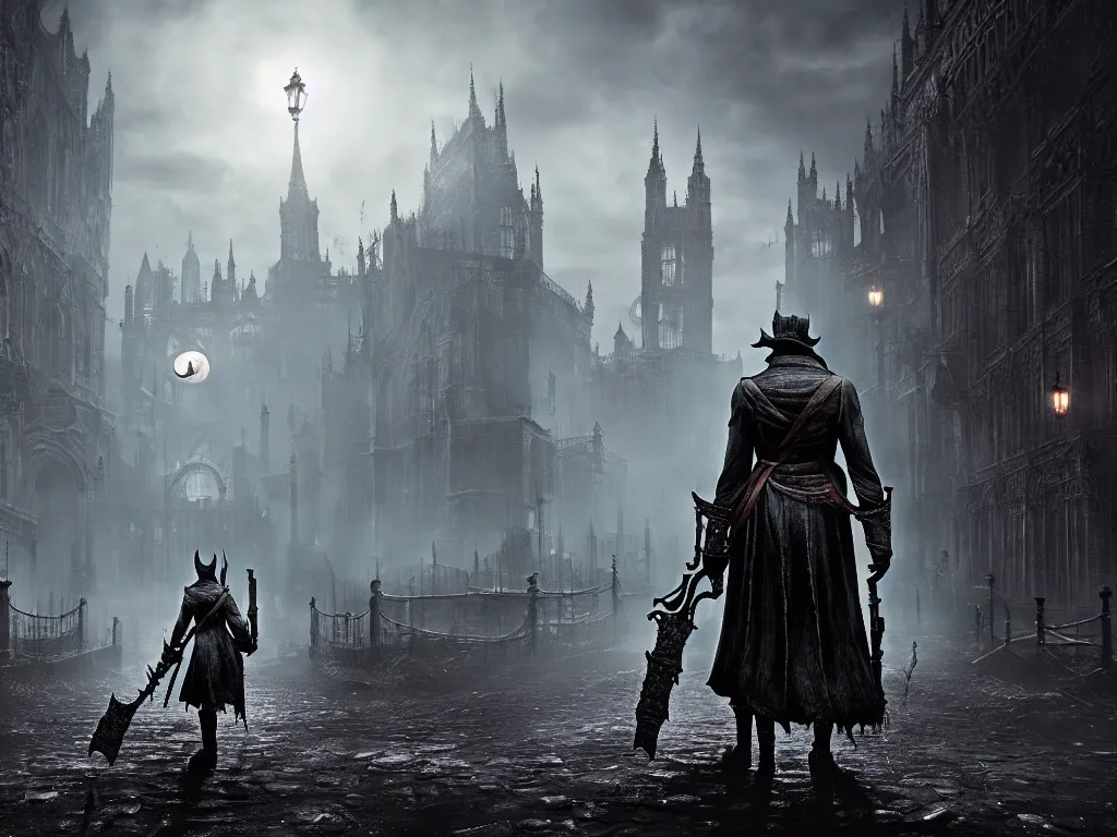 Image similar to bloodborne 2, dark, nighttime, victorian england style, horror, grotesque, serene, haunting, heavy atmosphere, claustrophobic, insanity, High Definition detail, 8K