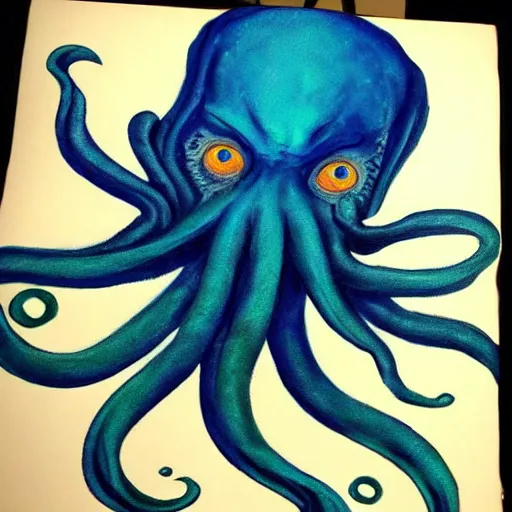 Image similar to cthulhu with indigo hair, realistic painting