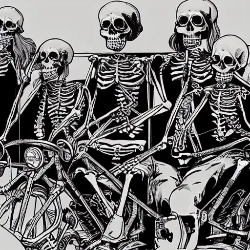 Image similar to outlaw bikers, as skeletons