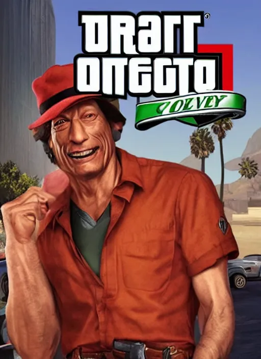 Image similar to jim varney as gta 5 cover art, no - text no - logo