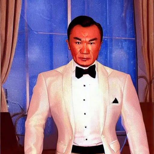 Image similar to Muscular Nursultan Nazarbayev stylized as James Bond