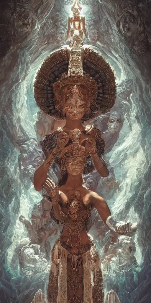 Image similar to symmetry!! a beautiful mayan goddess worshipped by a crowd of people, surreal, dreamlike, lucid dream, very detailed, perfect lighting, perfect composition, 4 k, artgerm, derek zabrocki, greg rutkowski