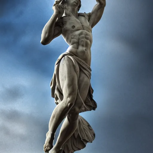 Image similar to a grecque statue, realistic and abstract at the same time, photographic, cinematic lighting, digital art,