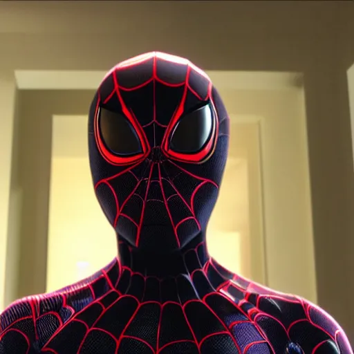 Image similar to Donald Glover as Miles Morales in black Spider-Man suit, still from Spider-Man No Way Home, detailed, 4k