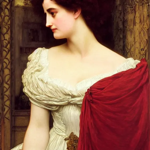 Image similar to portrait en buste of eva green in an edwardian dress by frederic william burton and frederic leighton, abundantly detailed, perfectly detailed eyes