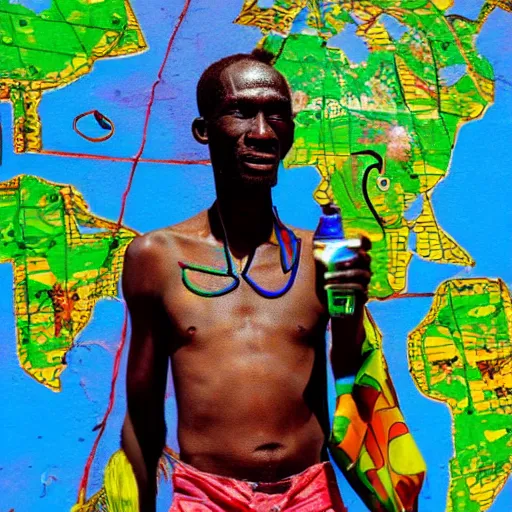 Prompt: alien map color candid vacation photo of a Malian man in cuba insane vibrant dmt color colorful background