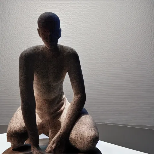 Image similar to modern art, abstract sculpture of a gamer, moma, studio light, 8 k