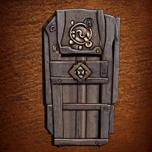 Image similar to a medieval wooden door key, rpg inventory item, Warcraft style, outer glow, solid background, trending on artstation