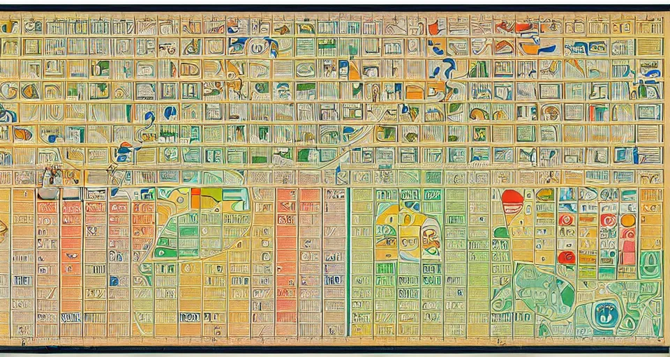 Prompt: isometric miniature map dashboard with time series charts, pie plots and other modern graphics, with small creatures on it. monografia by diego rivera and egon schiele