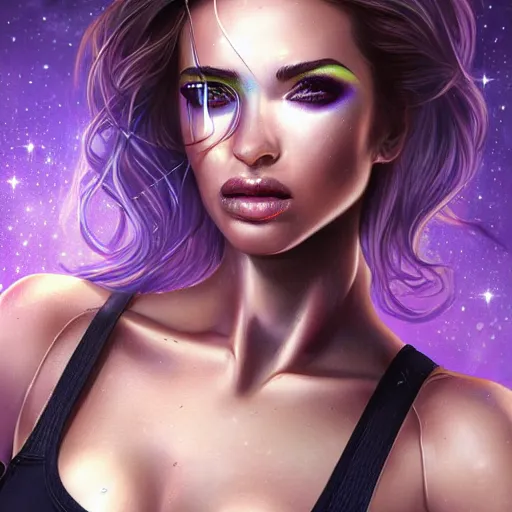 Prompt: electric woman, cute - fine - face, pretty face, oil slick hair, realistic shaded perfect face, extremely fine details, realistic shaded lighting, dynamic background, magali villeneuve, artgerm