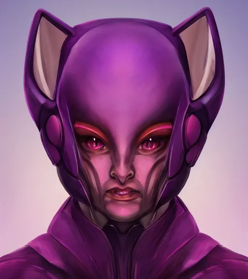 Image similar to character portrait art, ant alien, trending in artstation, purple color lighting