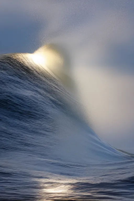 Prompt: photo of a backlit Slab Wave, volumetric lighting, highly detailed, award winning.