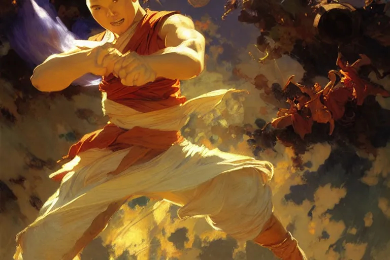 Image similar to air bender, painting by gaston bussiere, craig mullins, j. c. leyendecker