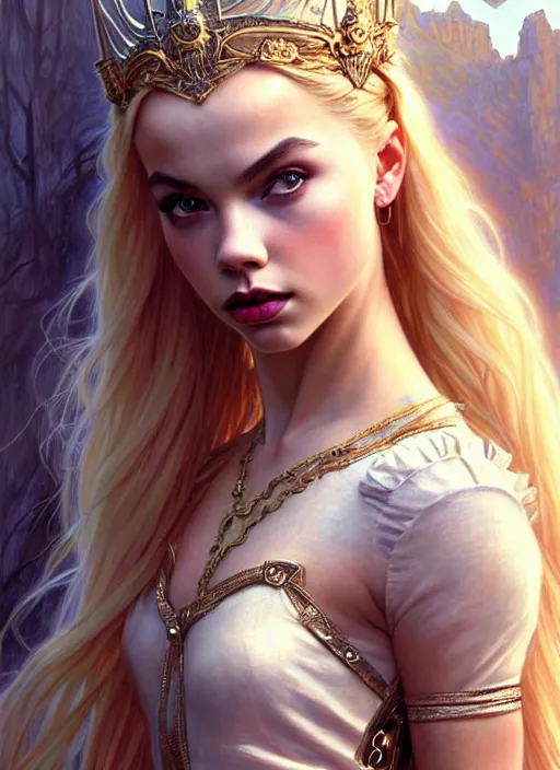 Image similar to ultra realistic illustration, a stunningly beautiful greek gothic goddess of chaos played by jordyn jones and dove cameron and margot robbie and taylor swift and megan fox, intricate, elegant, highly detailed, digital painting, artstation, concept art, smooth, sharp focus, illustration, art by artgerm and greg rutkowski and alphonse mucha