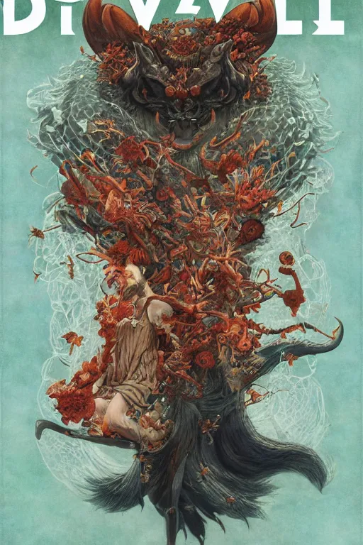 Prompt: a cover of japanese magazine about devil animal creatures bio with a banner and logo on it by illustrated by miyazaki by karol bak, james jean, tom bagshaw, rococo, sharp focus, trending on artstation, cinematic lighting, hyper realism, octane render, 8 k, hyper detailed, vivid, ultra detailed, highly detailed